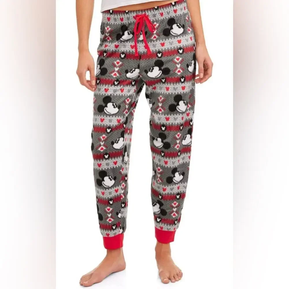 Disney Cuffed Joggers Pajama Pants Gray Black And Red Size S Drawstring - Picture 3 of 10